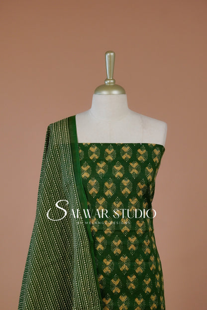 Printed Cotton Unstitched Salwar Suit Dress Material Green AC0257