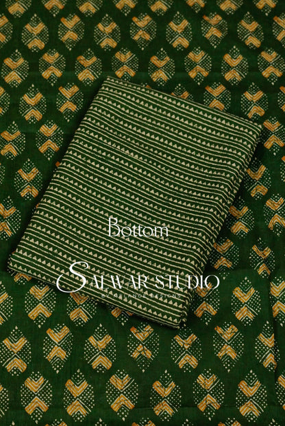 Printed Cotton Unstitched Salwar Suit Dress Material Green AC0257