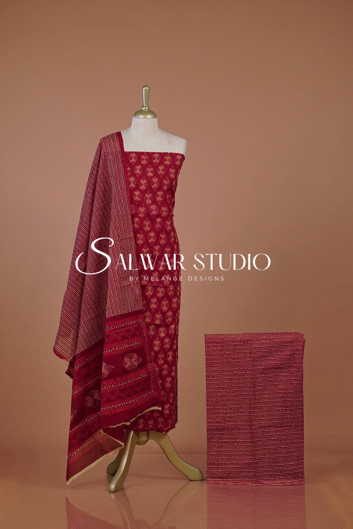 Printed Cotton Unstitched Salwar Suit Dress Material Crimson Red AC0258