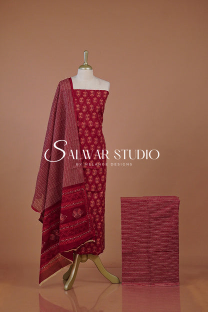 Printed Cotton Unstitched Salwar Suit Dress Material Crimson Red AC0258