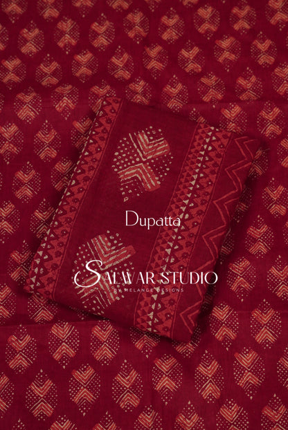 Printed Cotton Unstitched Salwar Suit Dress Material Crimson Red AC0258