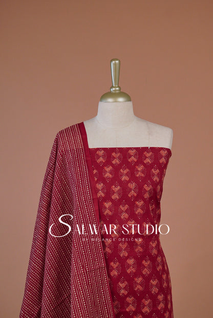Printed Cotton Unstitched Salwar Suit Dress Material Crimson Red AC0258