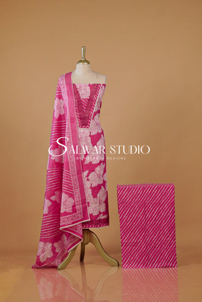 Printed Cotton Unstitched Salwar Suit Dress Material Pink AC0275