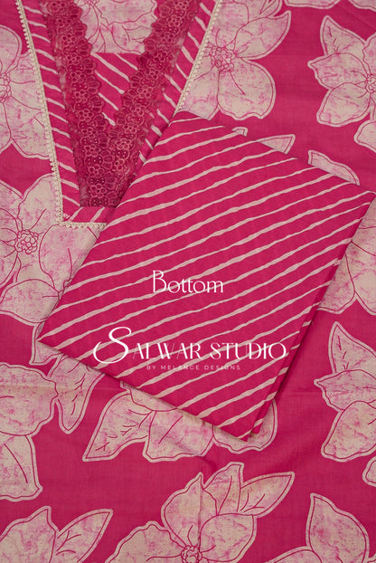 Printed Cotton Unstitched Salwar Suit Dress Material Pink AC0275