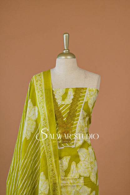 Printed Cotton Unstitched Salwar Suit Dress Material Apple Green AC0276