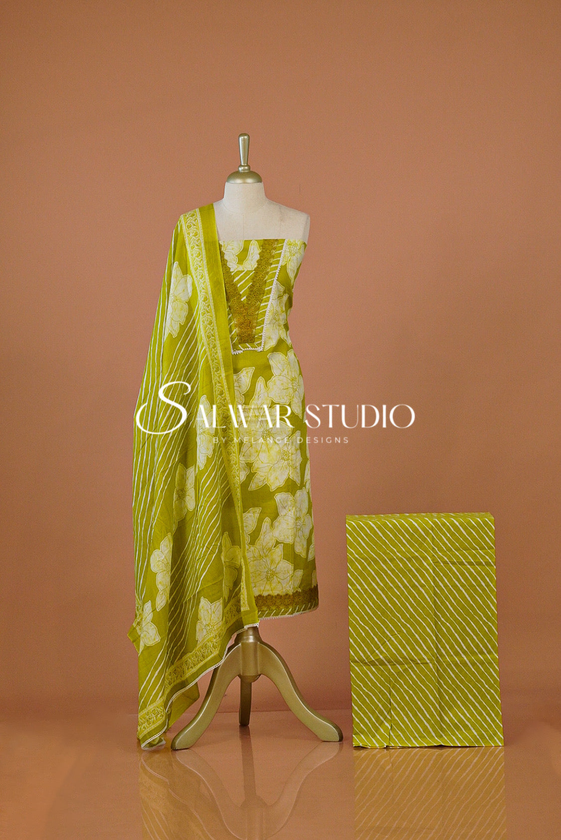 Printed Cotton Unstitched Salwar Suit Dress Material Apple Green AC0276