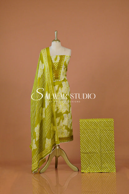 Printed Cotton Unstitched Salwar Suit Dress Material Apple Green AC0276