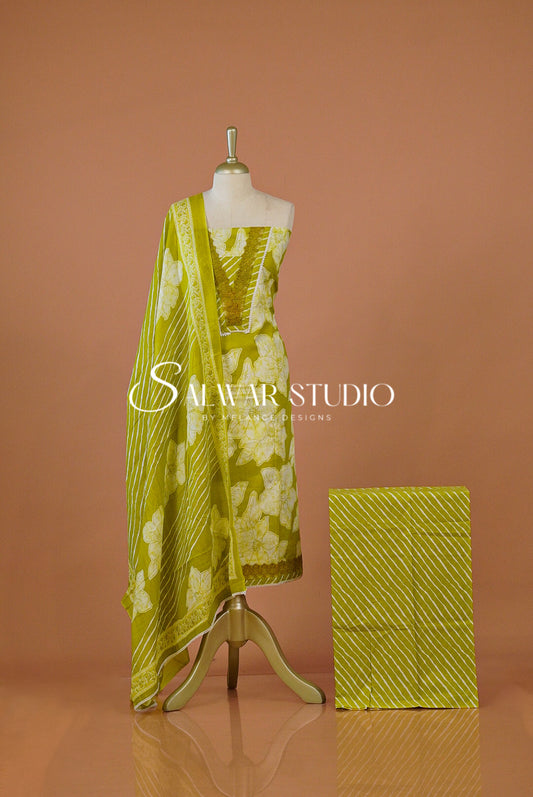 Printed Cotton Unstitched Salwar Suit Dress Material Apple Green AC0276