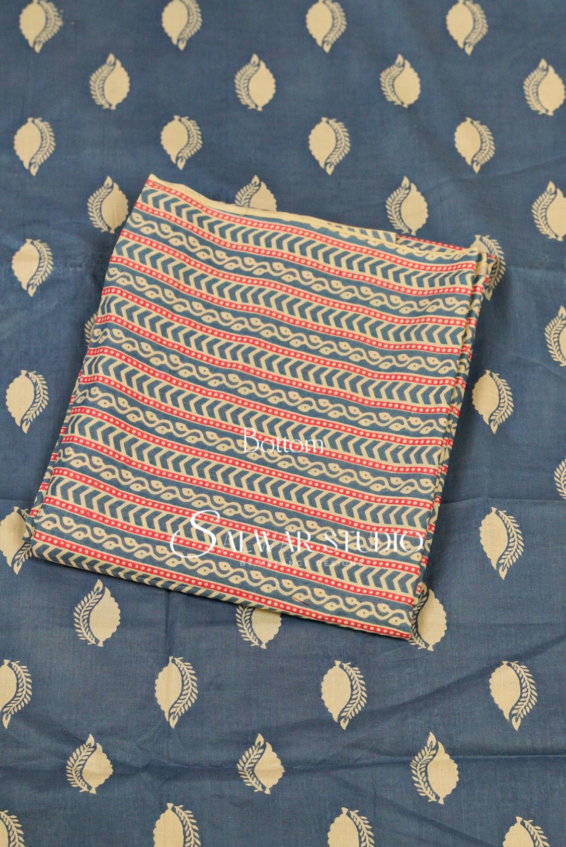 Printed Cotton Unstitched Salwar Suit Dress Material Steel Blue AC0278