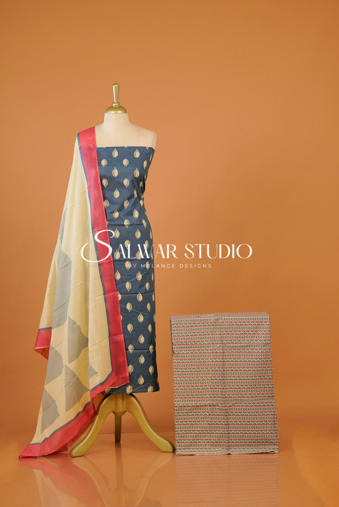 Printed Cotton Unstitched Salwar Suit Dress Material Steel Blue AC0278
