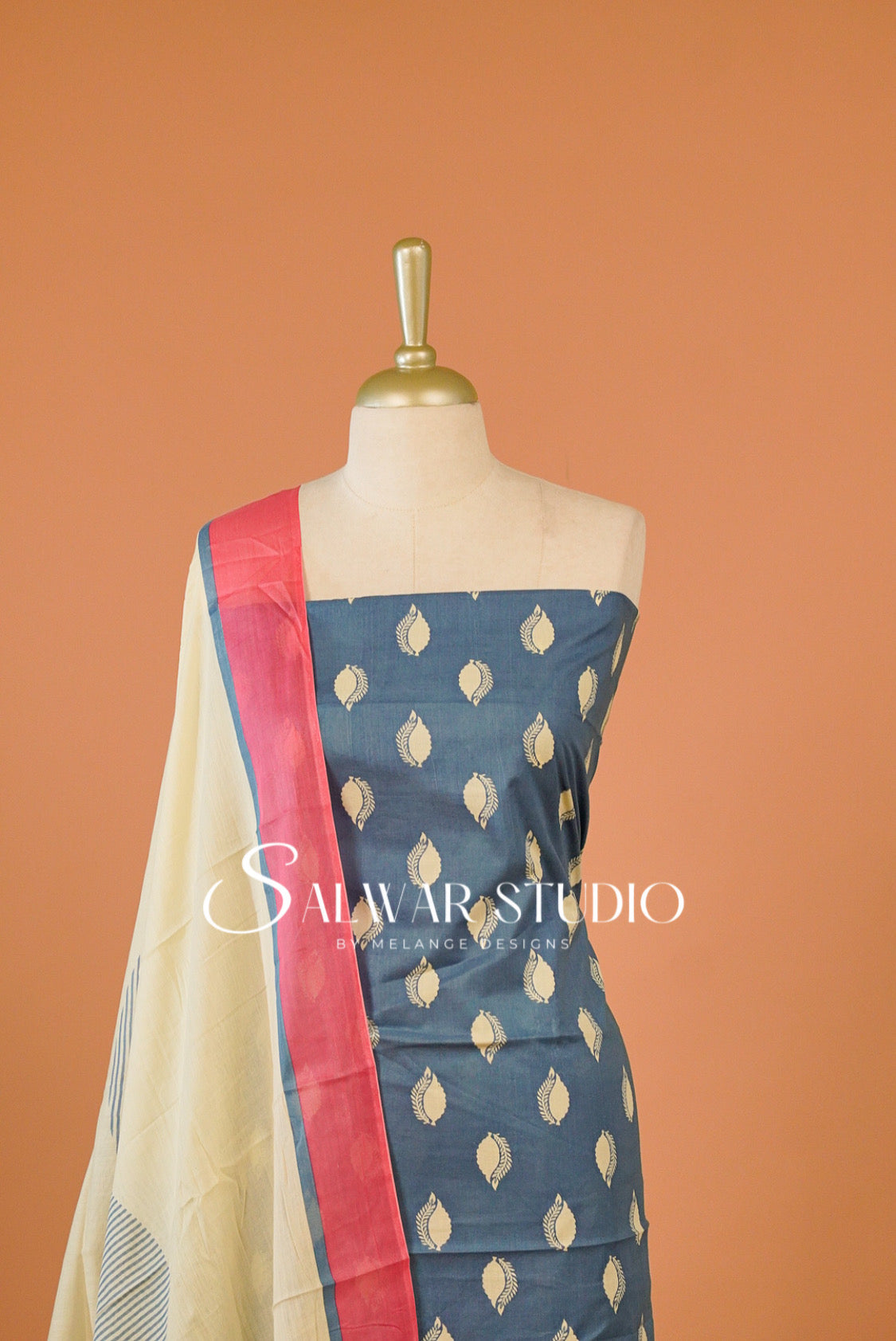 Printed Cotton Unstitched Salwar Suit Dress Material Steel Blue AC0278
