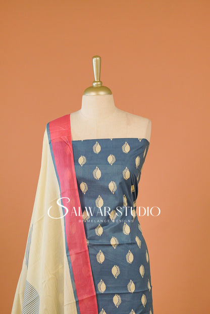 Printed Cotton Unstitched Salwar Suit Dress Material Steel Blue AC0278