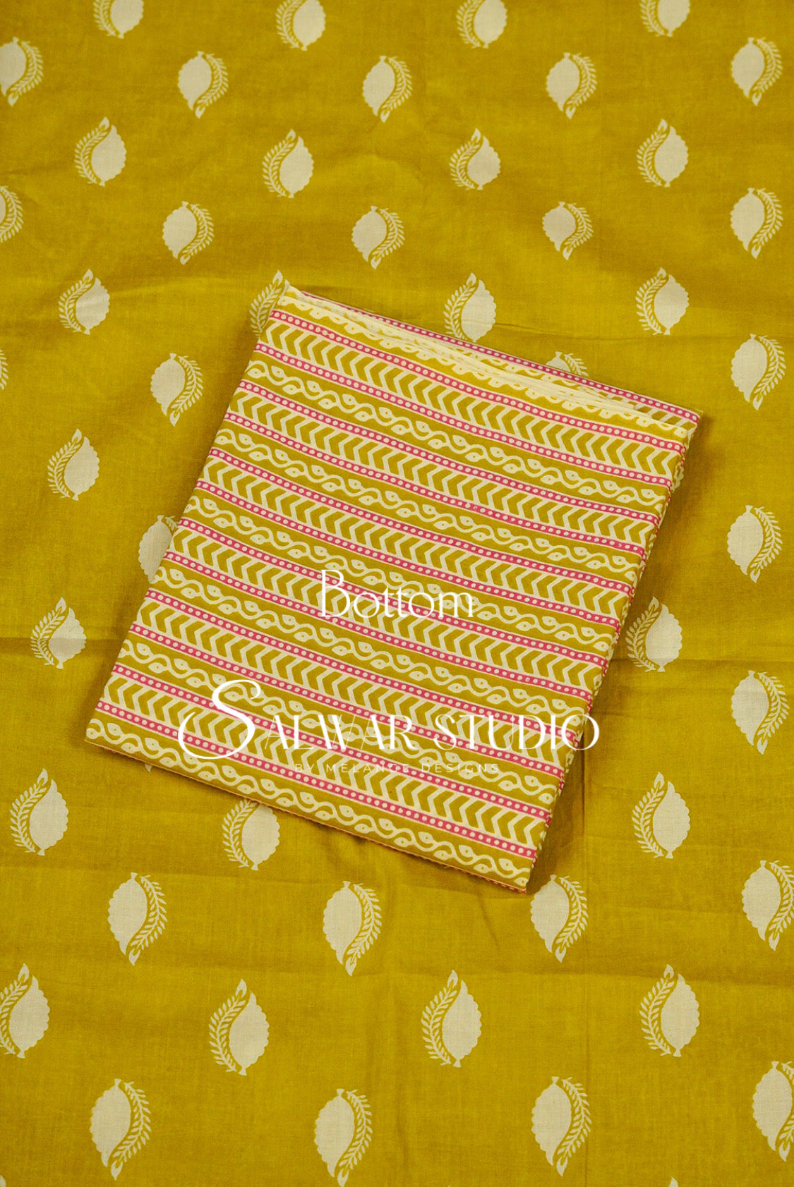 Printed Cotton Unstitched Salwar Suit Dress Material Lemon Yellow bottom