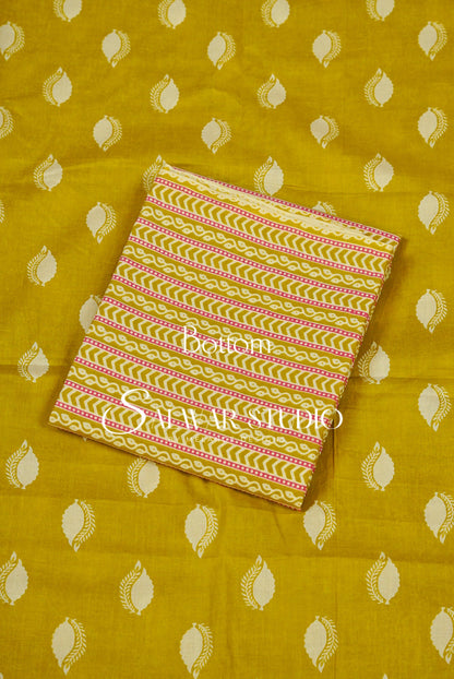 Printed Cotton Unstitched Salwar Suit Dress Material Lemon Yellow bottom