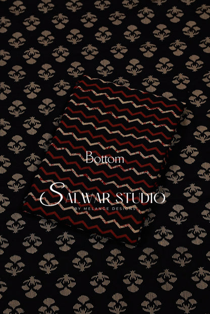 Printed Cotton Unstitched Salwar Suit Dress Material Black AC0318