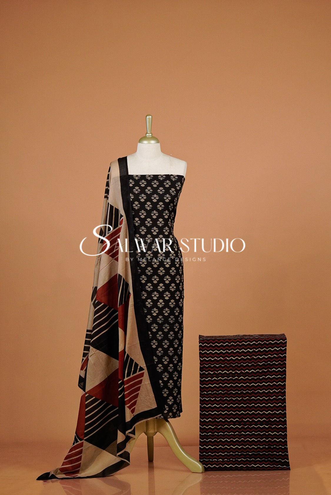 Printed Cotton Unstitched Salwar Suit Dress Material Black AC0318