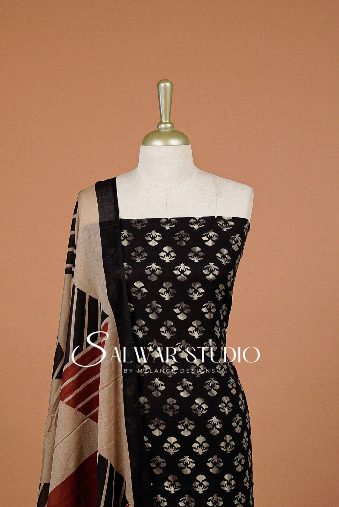 Printed Cotton Unstitched Salwar Suit Dress Material Black AC0318