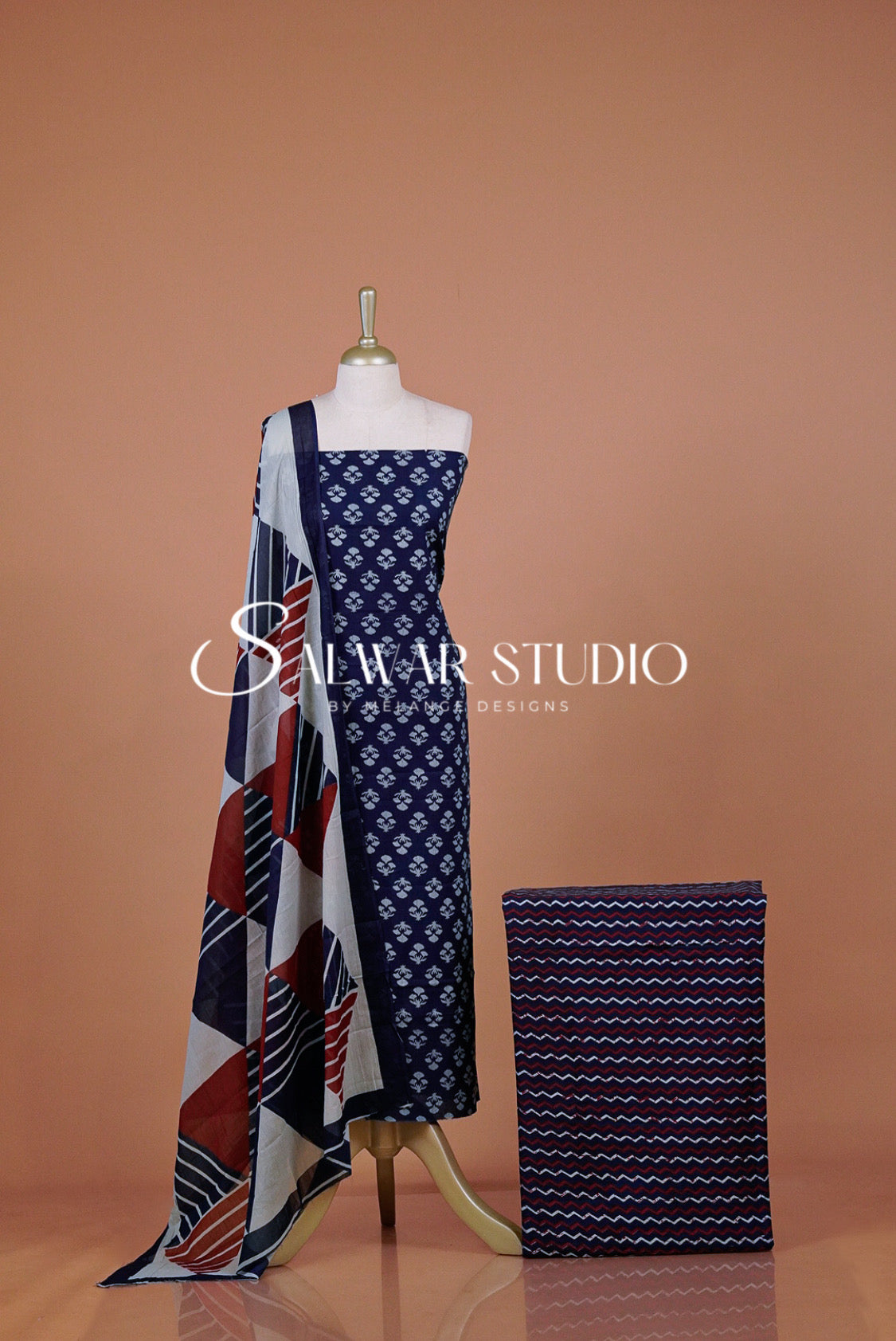 Printed Cotton Unstitched Salwar Suit Dress Material Navy Blue  AC0320