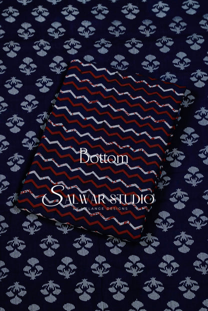 Printed Cotton Unstitched Salwar Suit Dress Material Navy Blue  AC0320