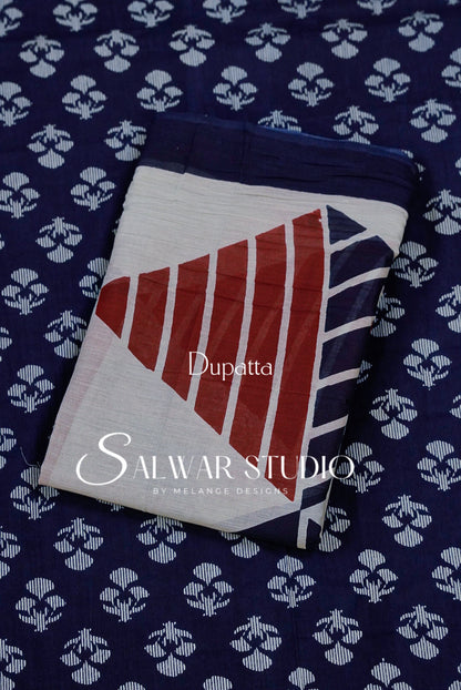 Printed Cotton Unstitched Salwar Suit Dress Material Navy Blue  AC0320