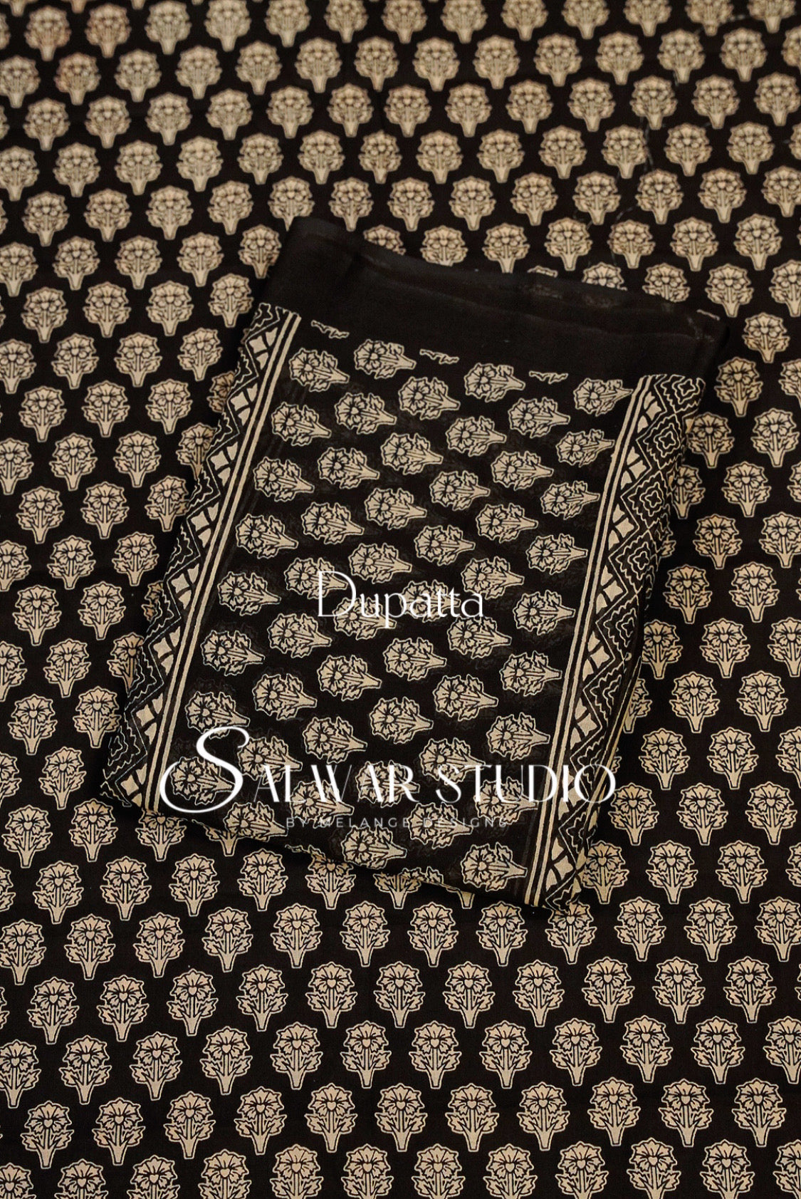 Printed Cotton Unstitched Salwar Suit Dress Material Black  AC0321