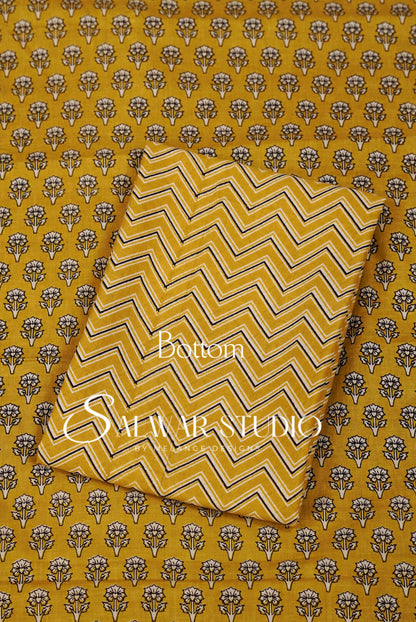 Printed Cotton Unstitched Salwar Suit Dress Material Mustard Yellow AC0322