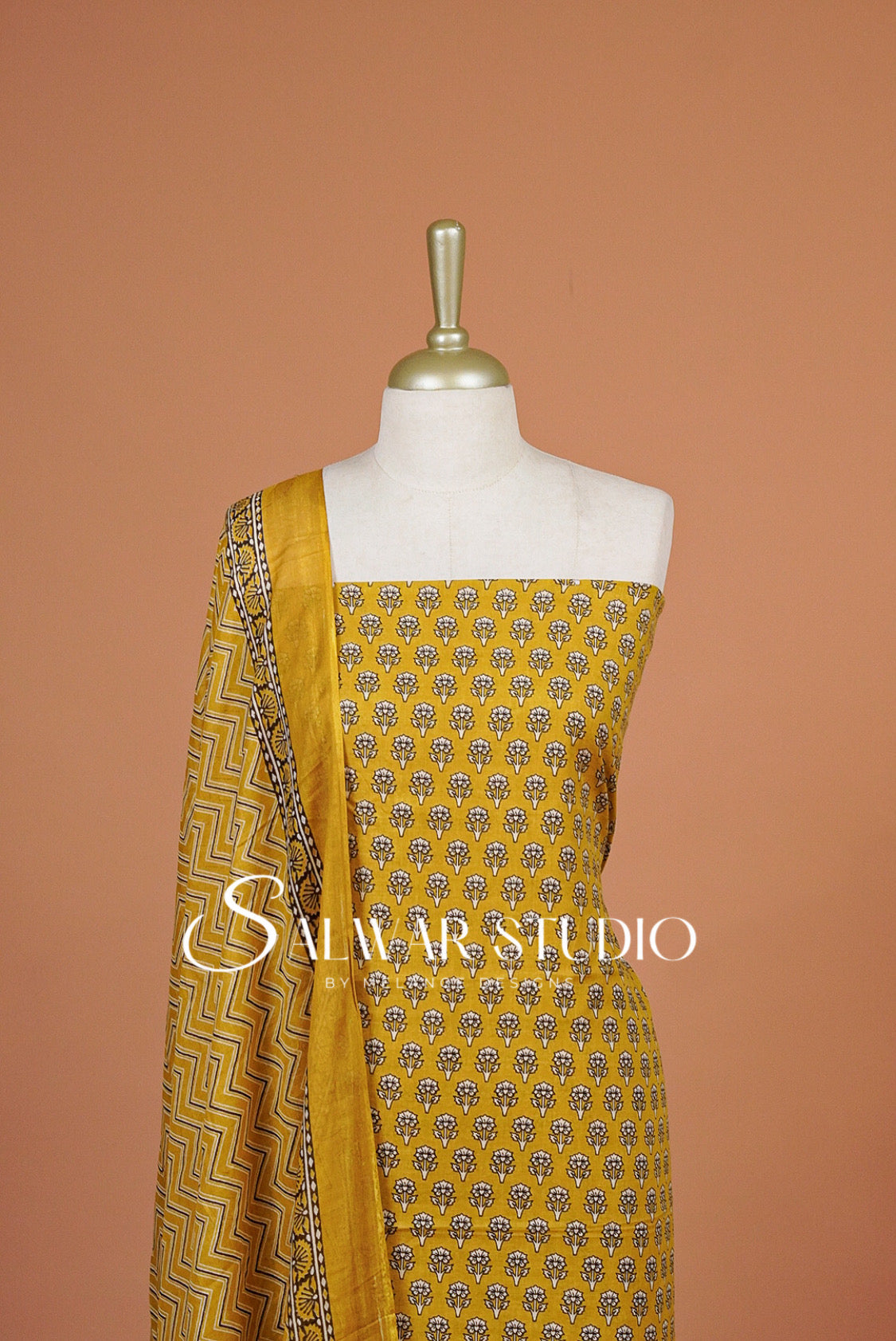 Printed Cotton Unstitched Salwar Suit Dress Material Mustard Yellow AC0322