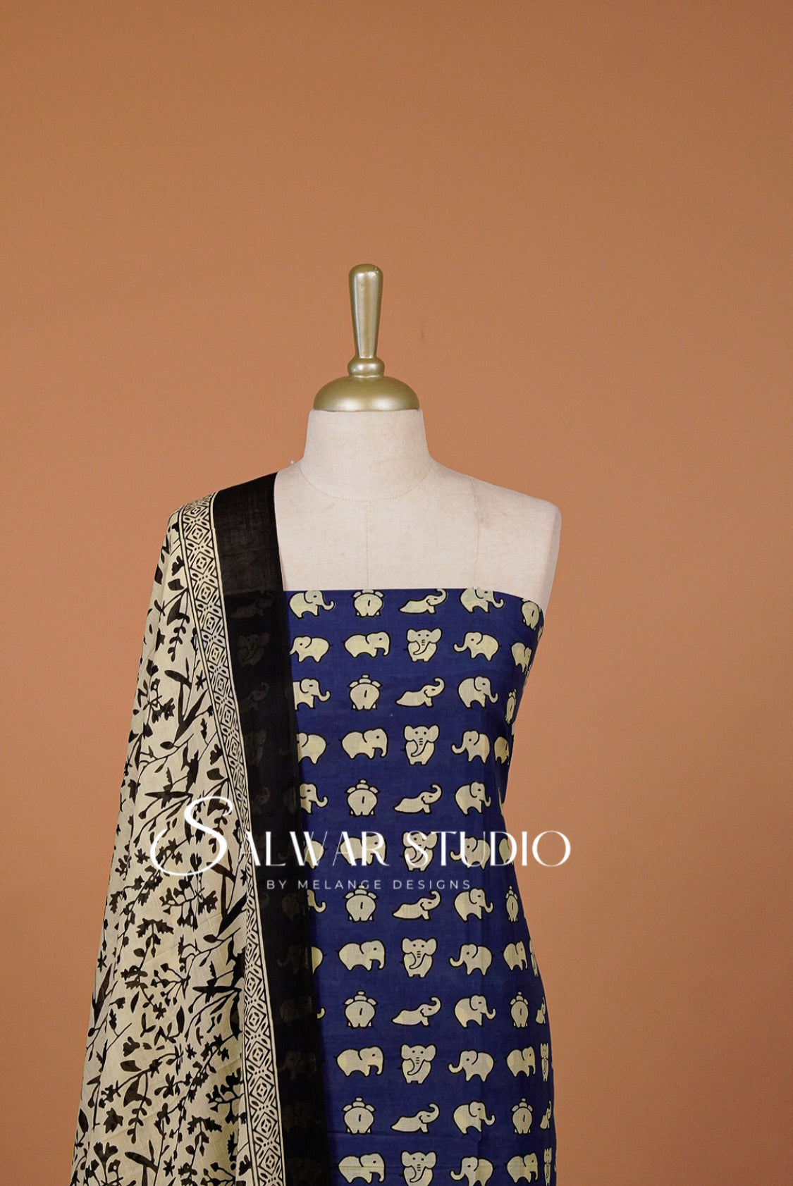 Printed Cotton Unstitched Salwar Suit Dress Material Royal Blue AC0374