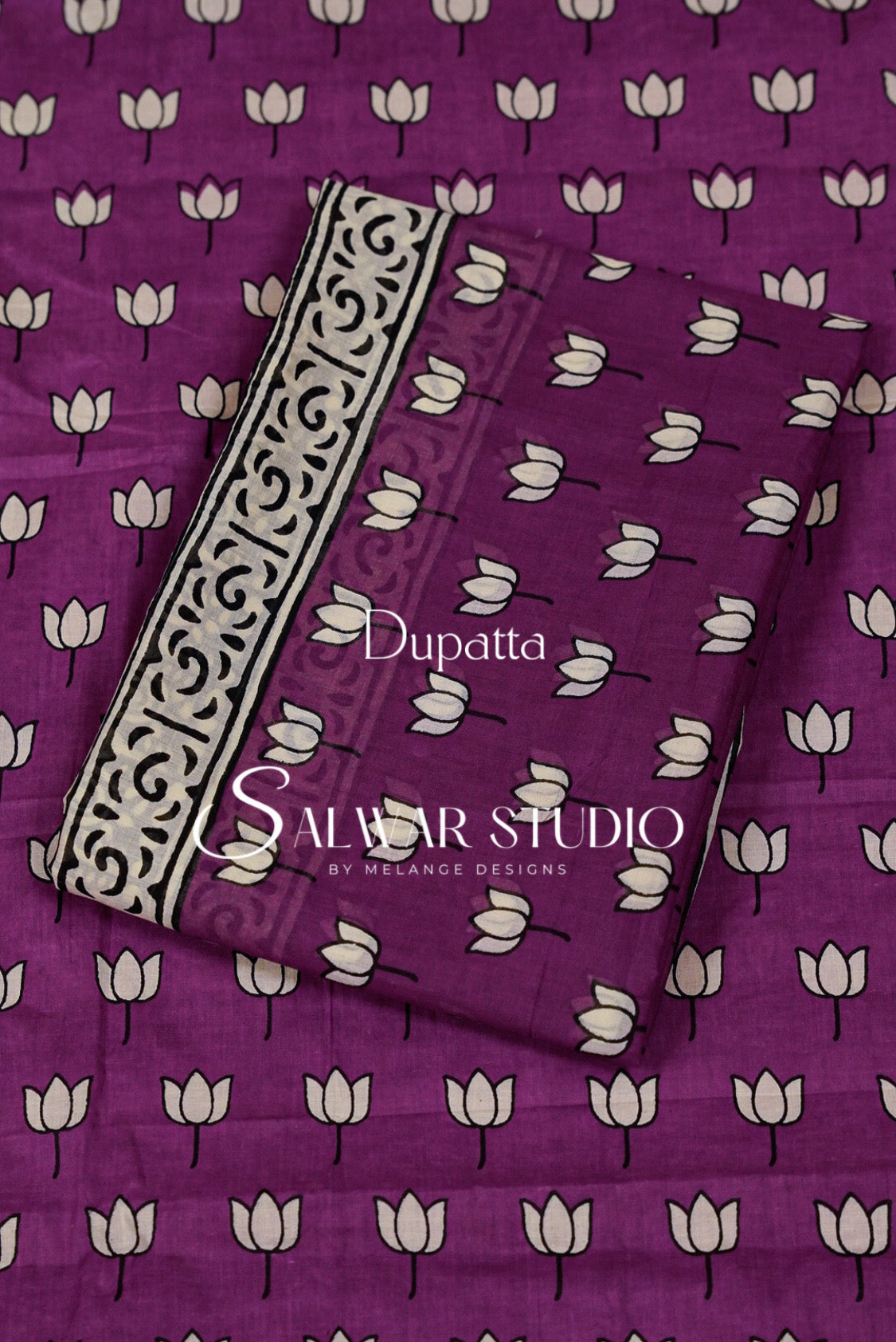 Printed Cotton Unstitched Salwar Suit Material Deep Magenta Dupatta.