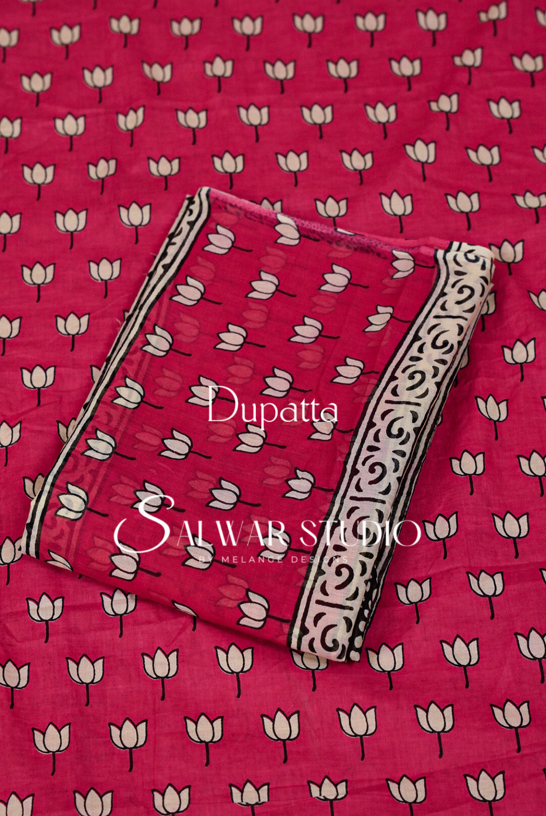 Printed Cotton Unstitched Salwar Suit Material Fuchsia Pink  Dupatta.
