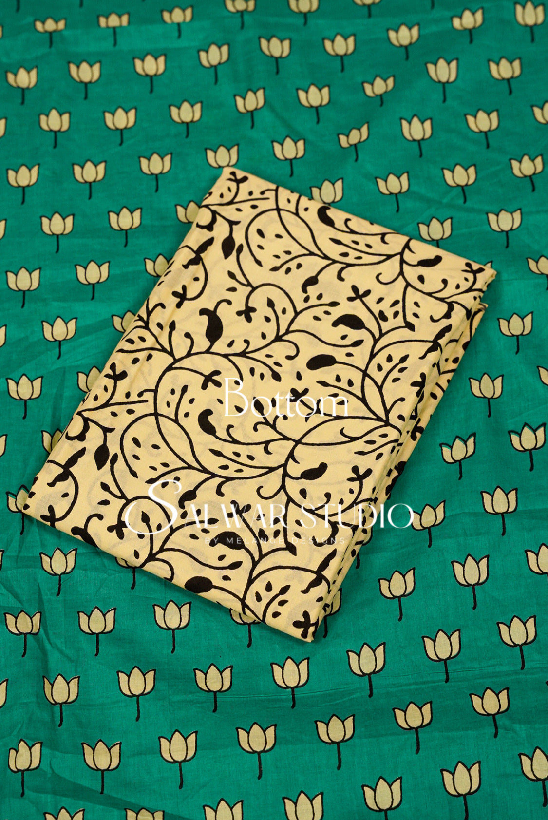 Printed Cotton Unstitched Salwar Suit Material Turquoise Green Bottom.