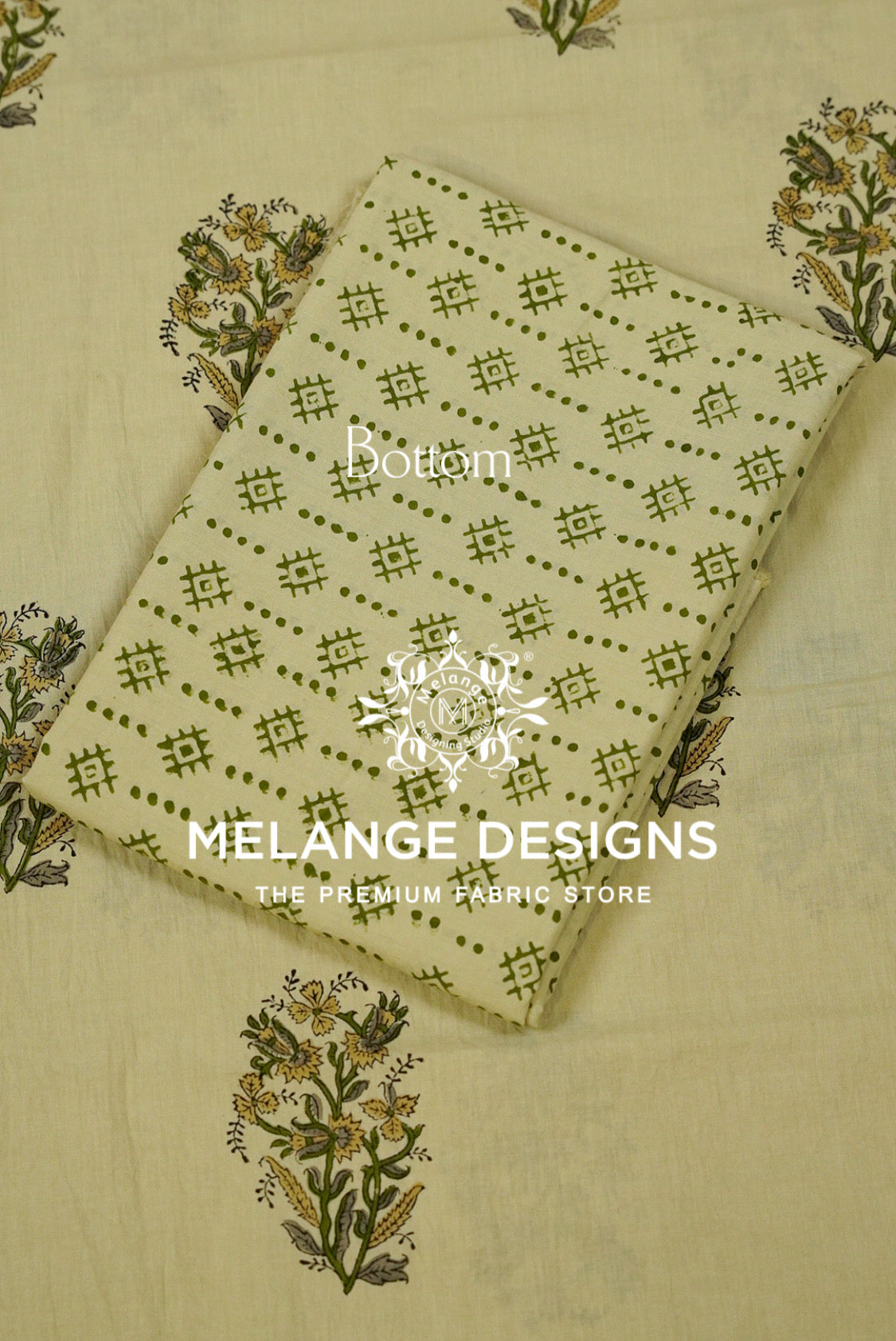 Printed Cotton Unstitched Salwar Suit Material Pale Pistachio Bottom.