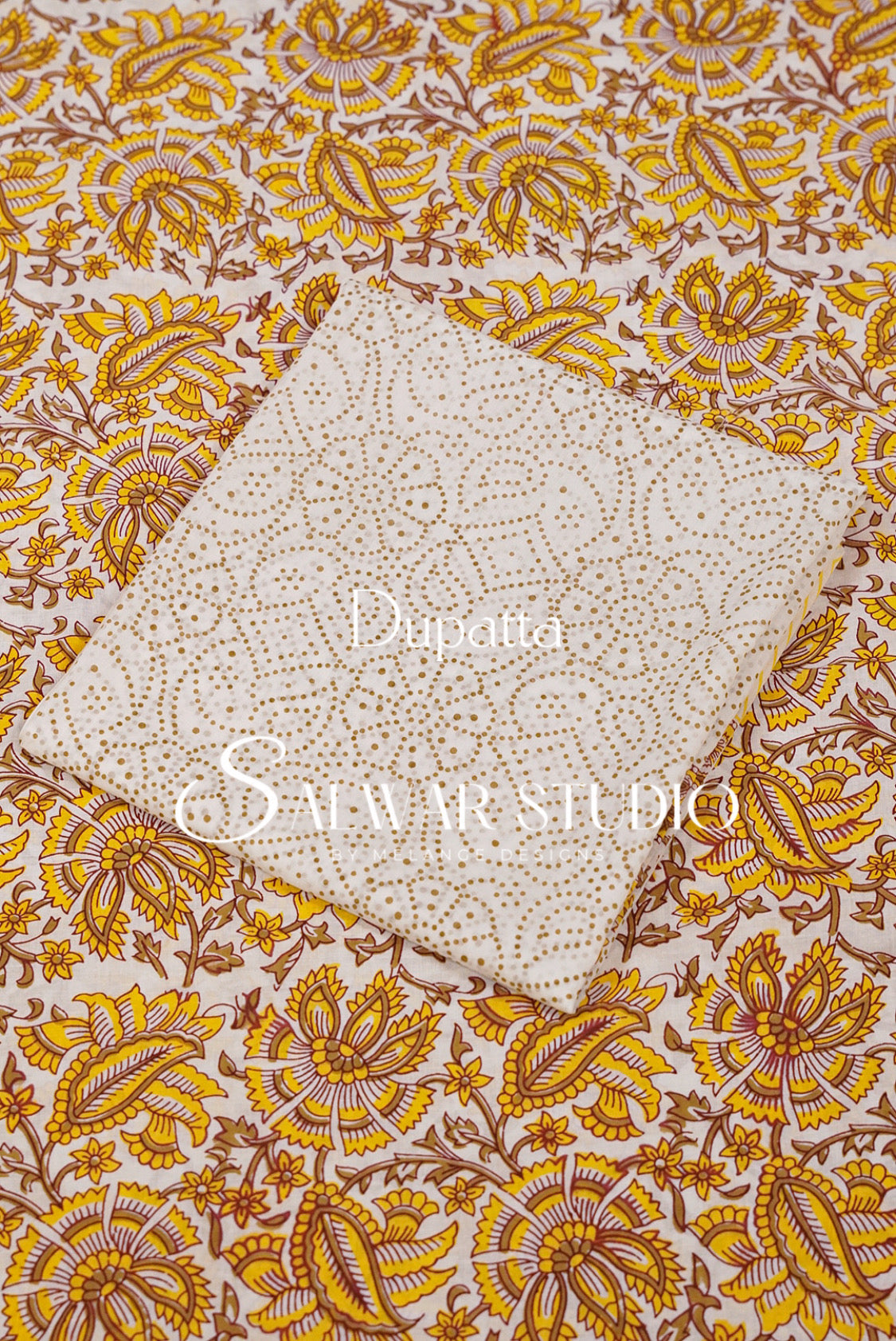 Printed Cotton Unstitched Salwar Suit Material Ivory Dupatta.
