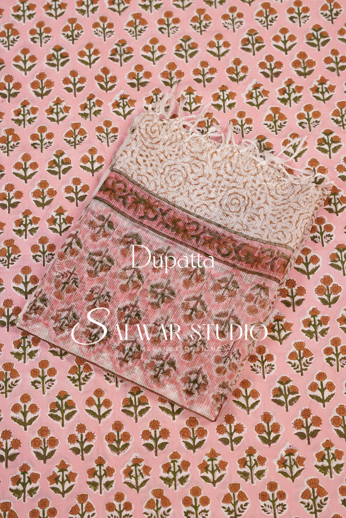 Printed Cotton Unstitched Salwar Suit Material Pastel Pink Dupatta.