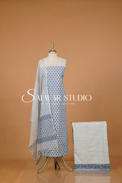 Printed Cotton Unstitched Salwar Suit Material Powder Blue.