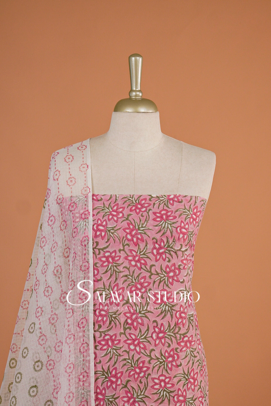 Printed Cotton Unstitched Salwar Suit Dress Material Baby Pink AC0171