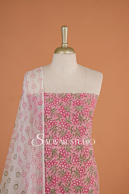 Printed Cotton Unstitched Salwar Suit Dress Material Baby Pink AC0171