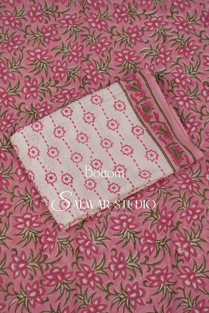 Printed Cotton Unstitched Salwar Suit Dress Material Baby Pink AC0171