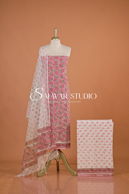 Printed Cotton Unstitched Salwar Suit Dress Material Baby Pink AC0171
