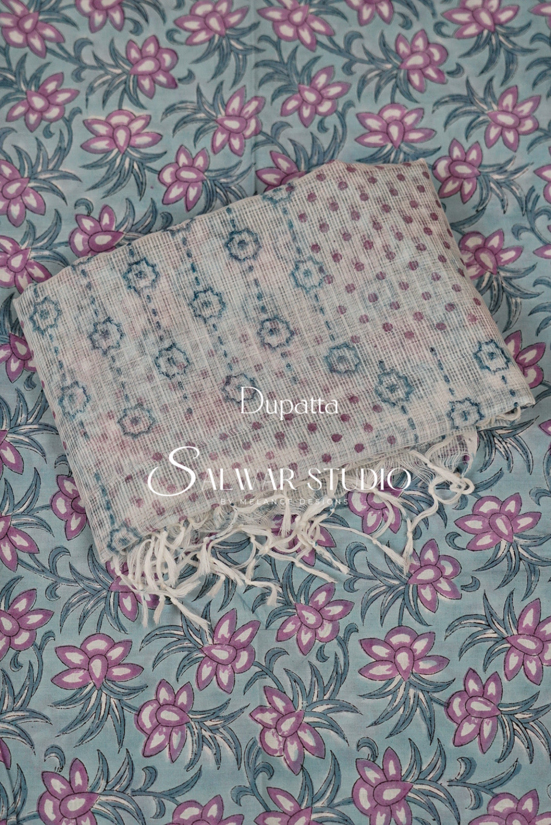 Printed Cotton Unstitched Salwar Suit Dress Material Powder Blue AC0172
