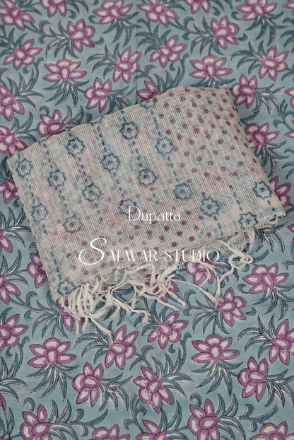 Printed Cotton Unstitched Salwar Suit Dress Material Powder Blue AC0172