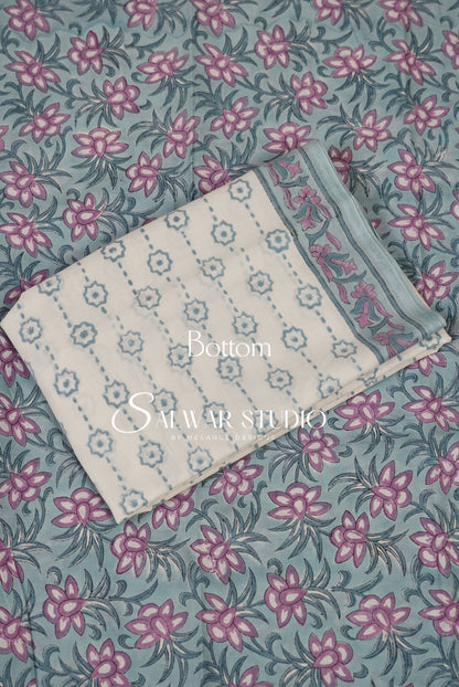 Printed Cotton Unstitched Salwar Suit Dress Material Powder Blue AC0172