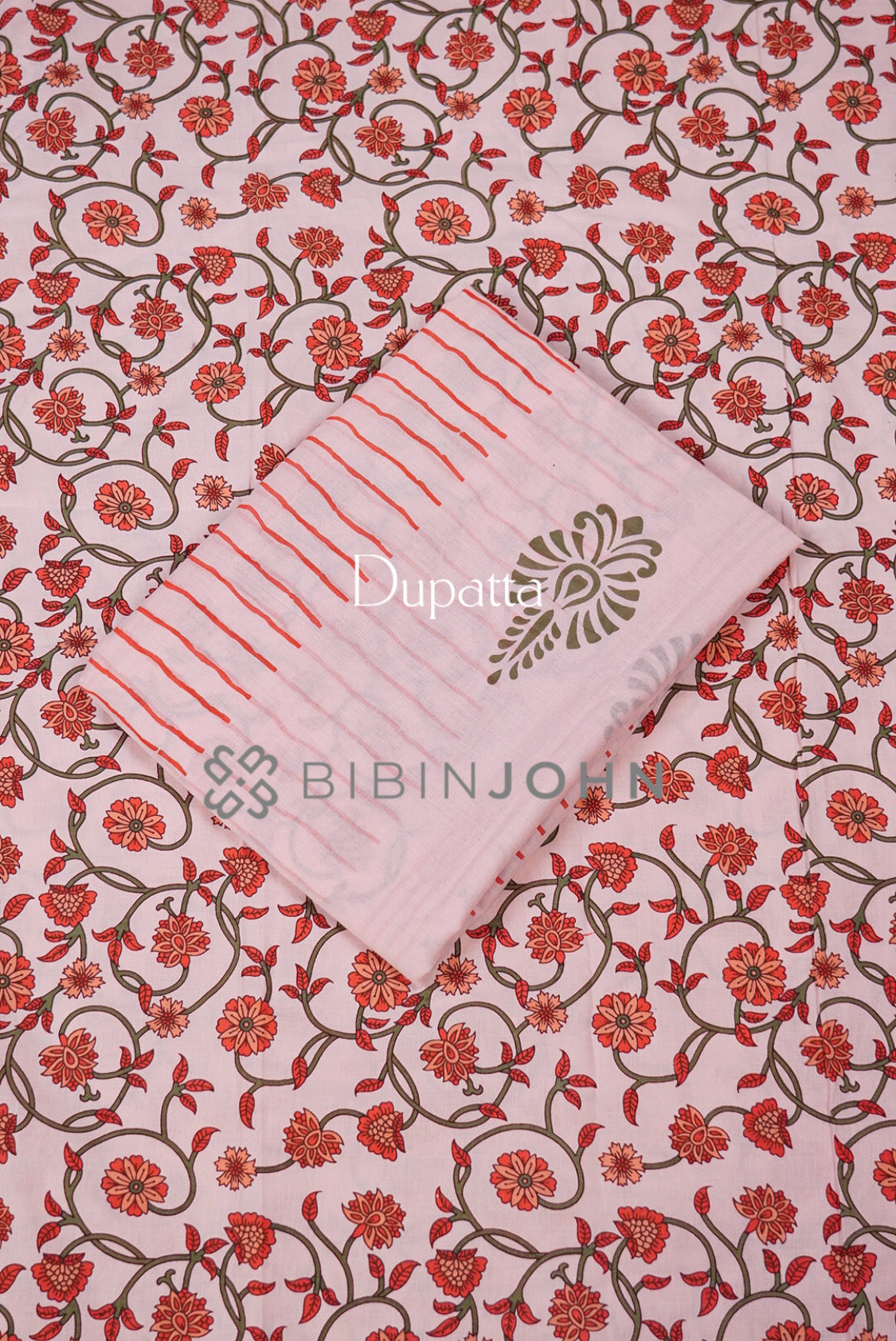 Printed Cotton Unstitched Salwar Suit Material Blush Pink Dupatta.
