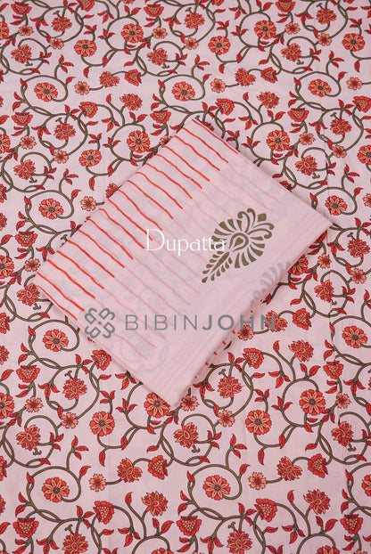 Printed Cotton Unstitched Salwar Suit Material Blush Pink Dupatta.