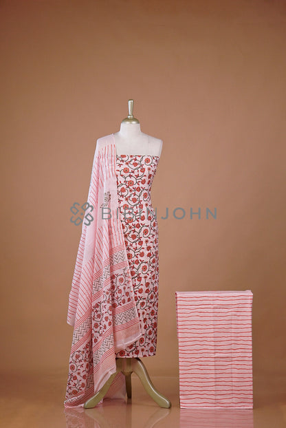 Printed Cotton Unstitched Salwar Suit Material Blush Pink