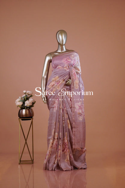 Printed Linen Saree For Women MDS0268