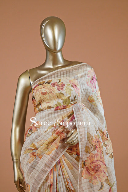 Printed Linen Saree For Women MDS0269