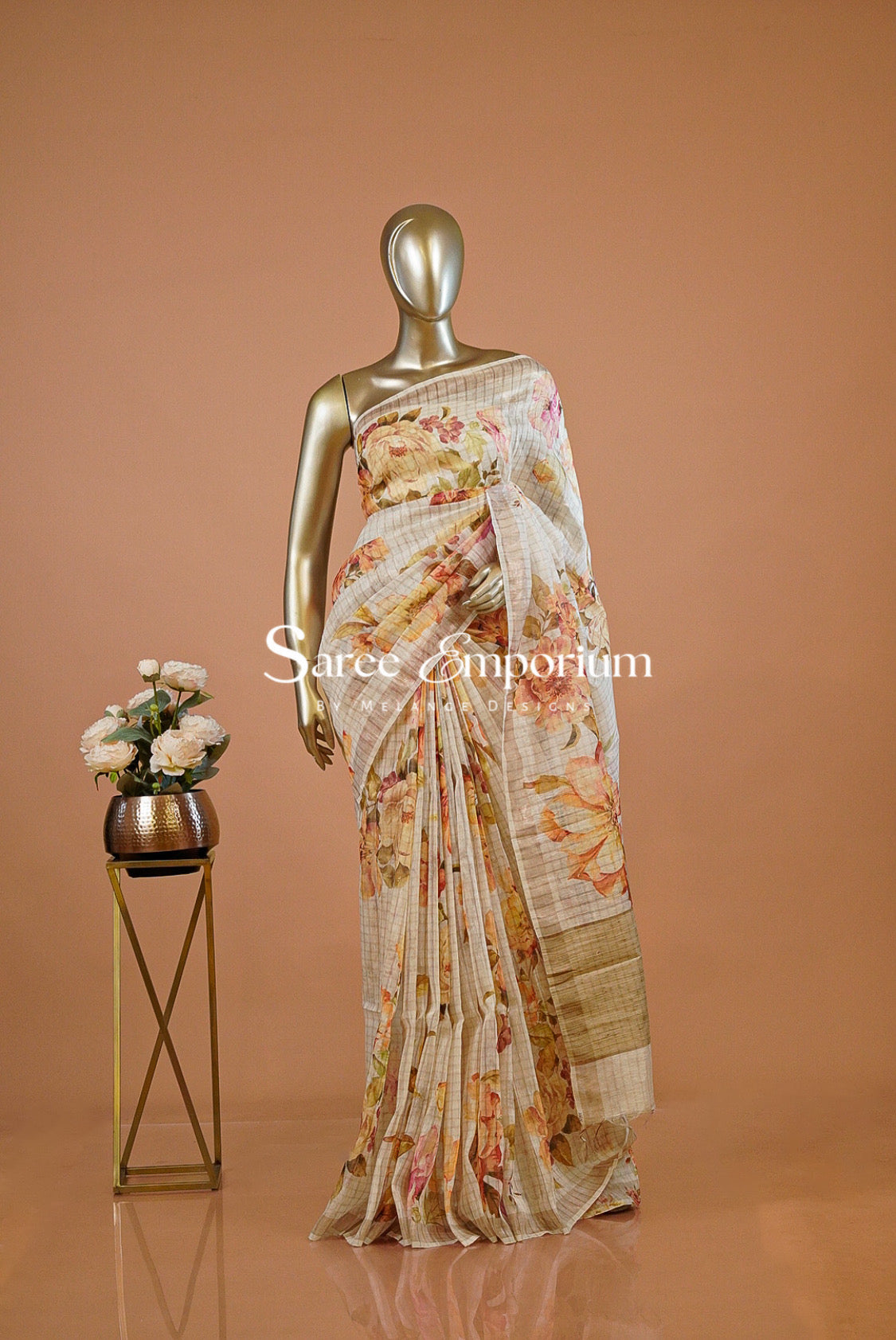 Printed Linen Saree For Women MDS0269