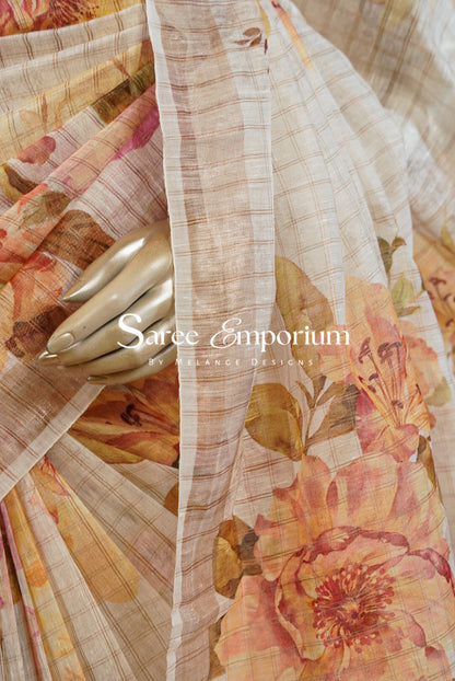 Printed Linen Saree For Women MDS0269