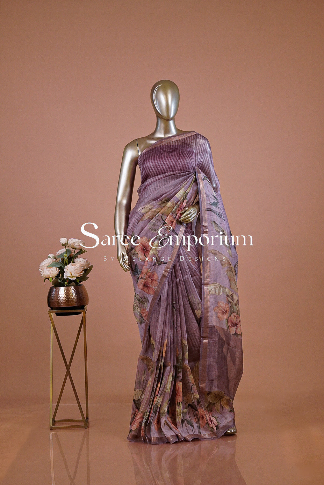 Printed Linen Saree For Women MDS0270
